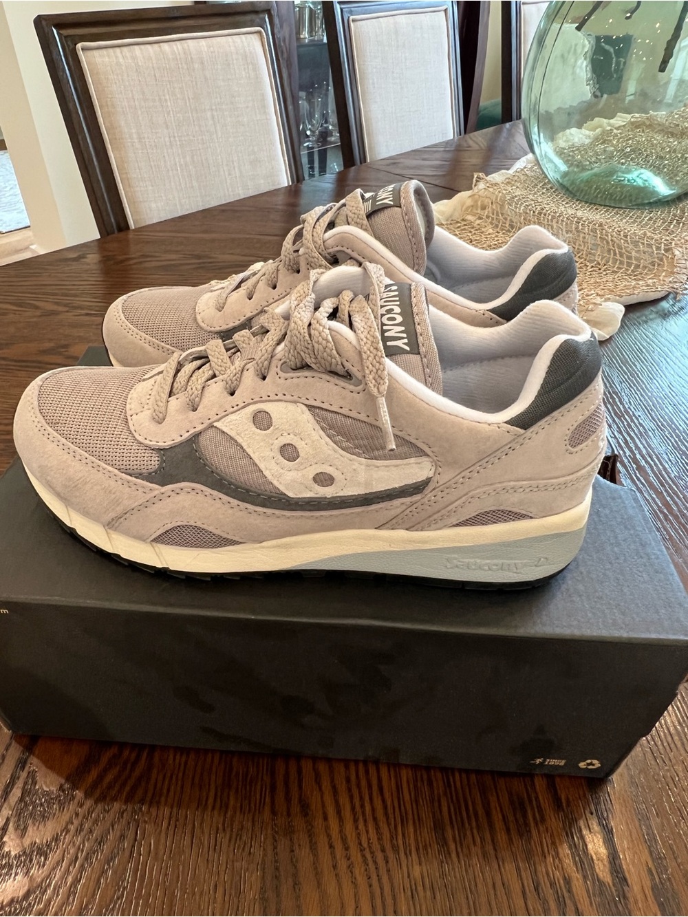 Saucony Shadow 6000 Taupe and Charcoal Suede & Mesh Sneakers